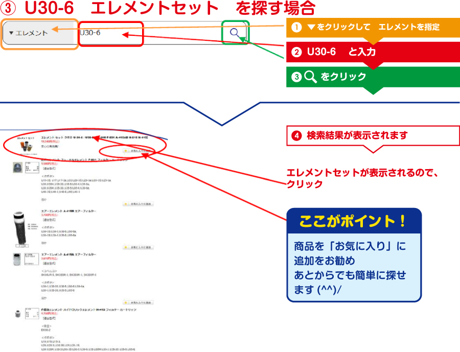 エレメントセットを探す場合