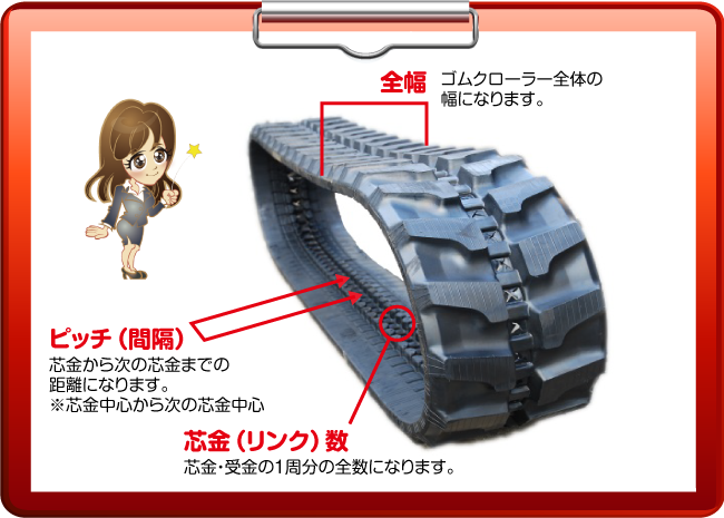 建設機械用ゴムクローラーのサイズ確認方法 ゴムクローラー・ゴムパット・建設機械部品の通販【建機パーツストア】 建設機械用ゴムクローラーのサイズ確認方法 ゴムクローラー・ゴムパット・建設機械部品の通販【建機パーツストア】